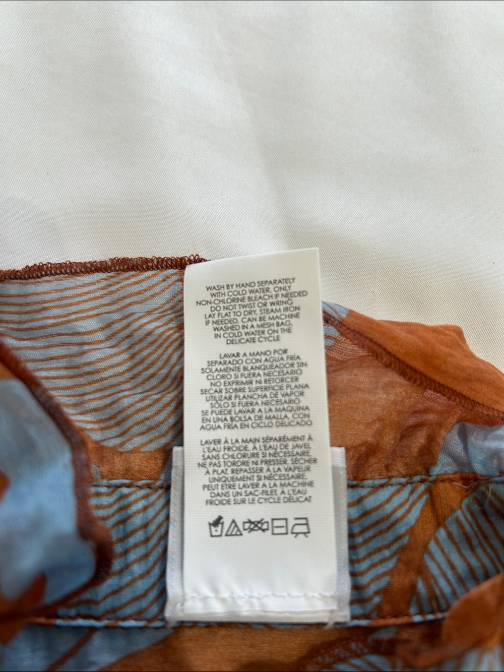 CAbi Rust & Sky Blue Ruffled Mock-Neck Botanical Shell - Picture 6 of 8